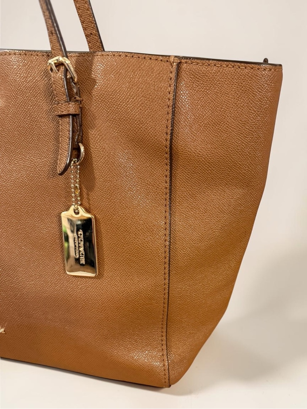 COACH Turnlock Crossgrain Leather Tote Bag Brown Carryall Dust Bag 57443 - Picture 7 of 17